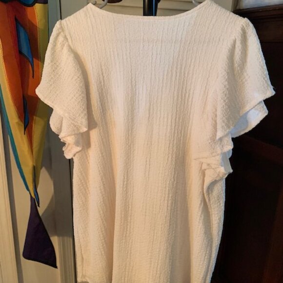 Ava & Viv White Puff Sleeve Top Women's XXL Vacation Minimalist Coastal - Picture 3 of 3